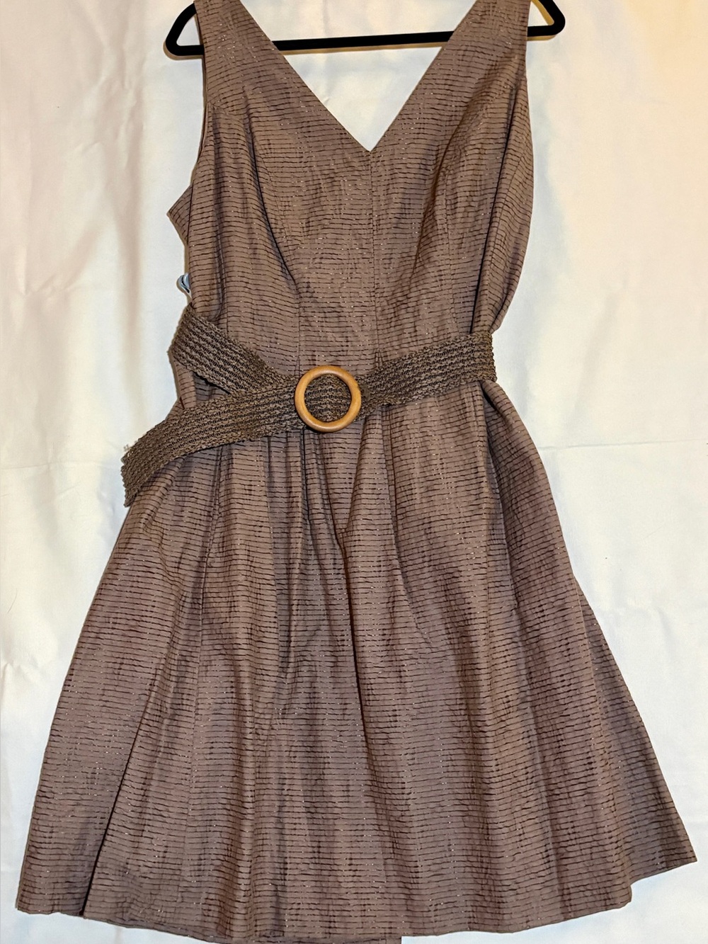 Sleeveless Nine West V-Neck Brown Belted Summer Dress